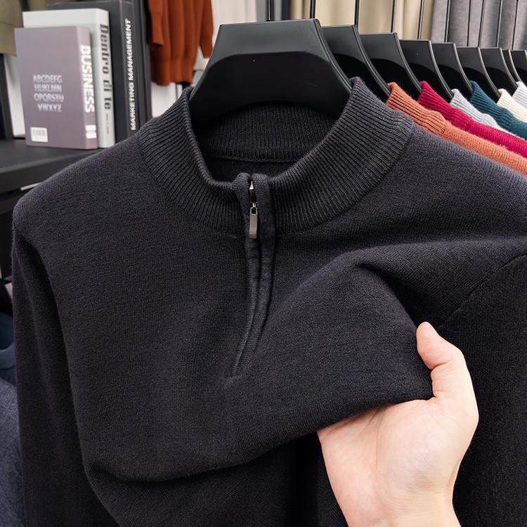 Men's Solid Color Half-Zip Sweater - Autumn/Winter Versatile Knit Base Layer with Half-High Collar