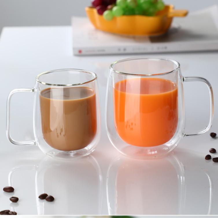 Egg-Shaped Double-Layer Glass Coffee & Tea Cup with Handle, Anti-Scald Design