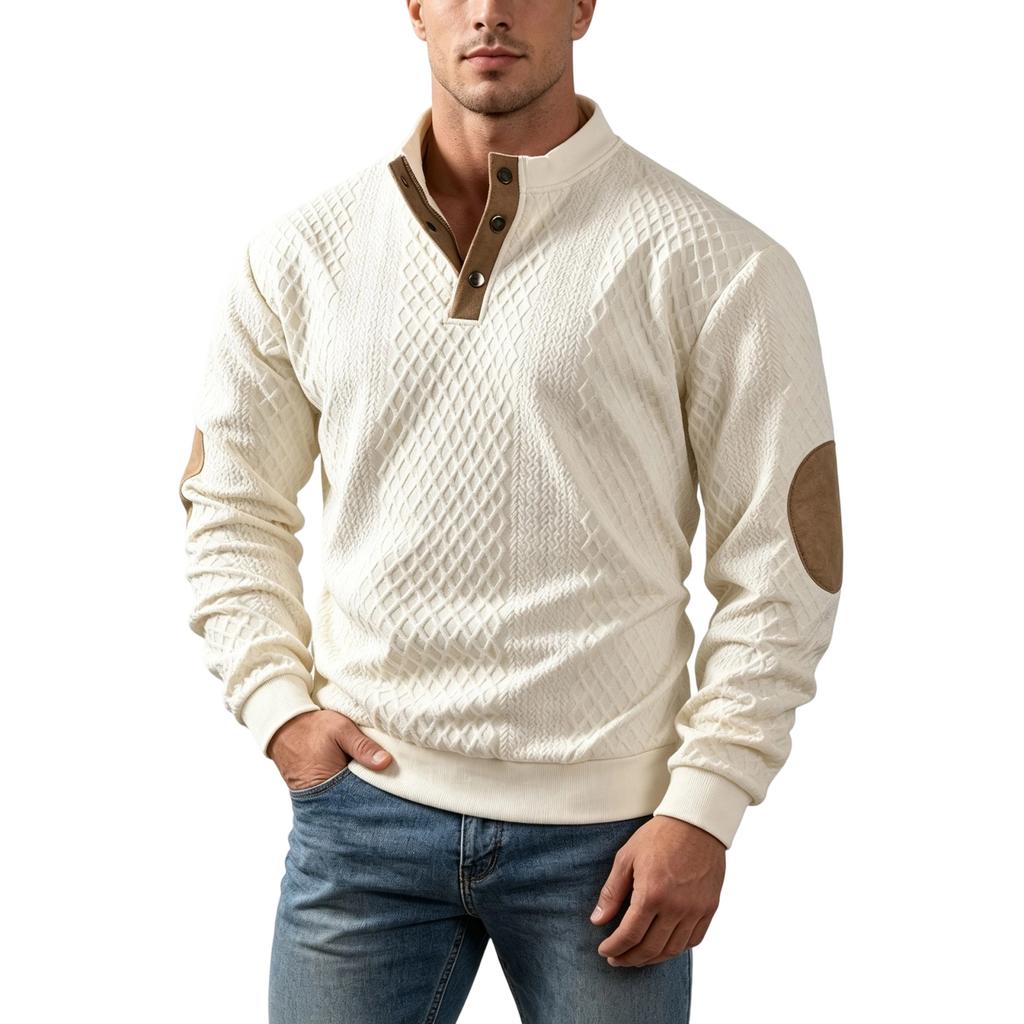 Men's Color Block Stand Collar Sweatshirt with Half Button Front Retro Long Sleeve Pullover for Casual Wear