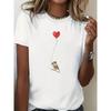 Women's Bird Heart Balloon Print Tee Crew Neck Short Sleeve Stretch Relaxed Fit Spring Summer Machine Washable Casual Top