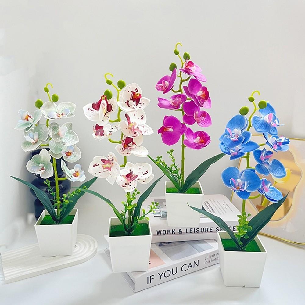 Mehrblütige Künstliche Orchidee Topfpflanzen Phalaenopsis Bonsai Wohnzimmer Ornamente
