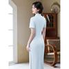 Blue spring and summer new Chinese 1011 cheongsam that can be worn to work, new high-end atmospheric and high-grade four-leaf flower