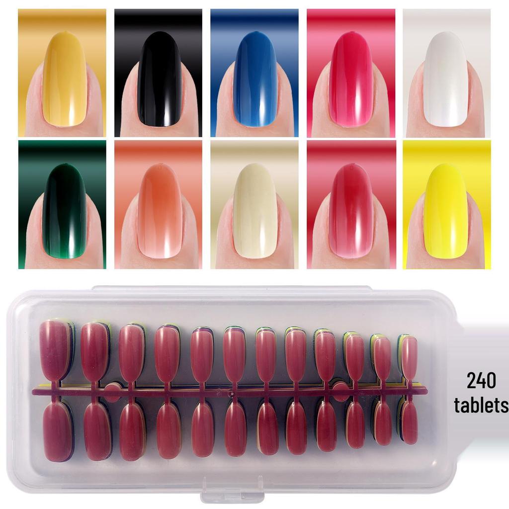 Colored Glitter Nail Art Tips - 240-Piece Set with Various Styles and Multiple Colors, Boxed Fake Fingernail Stickers