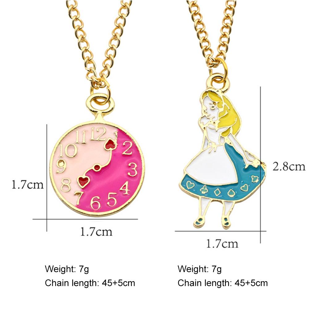 Cute Alloy Cartoon Alice Necklace Creative Colorful Clock Pendant Gifts for Female