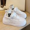 Platform White Shoes Women's 2025 Spring and Summer New Leather Versatile Women's Shoes Sports and Leisure Board Shoes Women's Korean Version Explosio