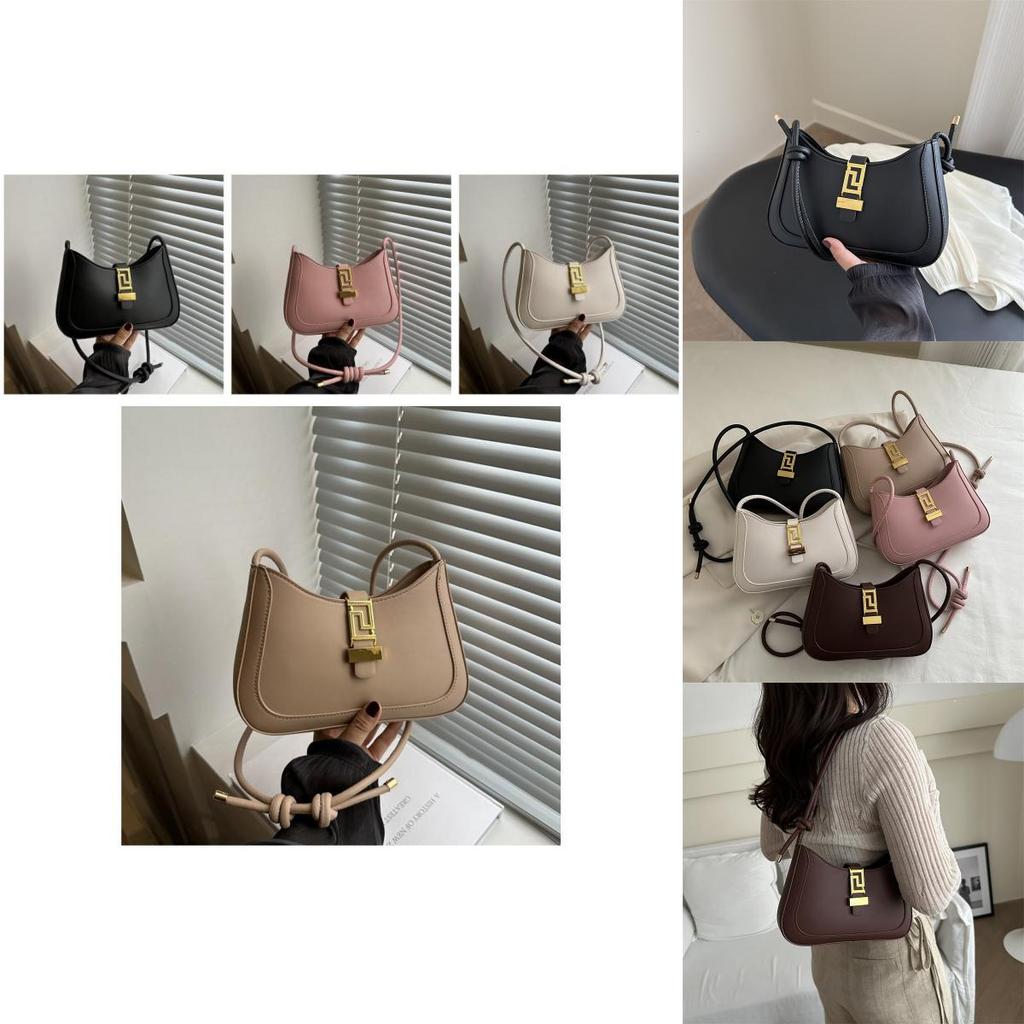Stylish Large Capacity French Commuter Shoulder Bag With Lock Closure For Women In White Black Pink Khaki Brown