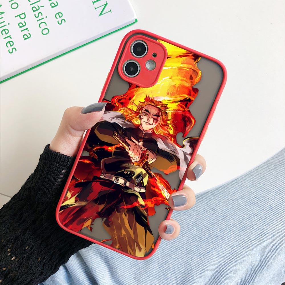 Matte Case For iPhone 11 12 13 14 Pm Pro Max XR X 8 7 Plus Pro XS Mini Skin Feeling Cover Fundas Shell Japan Anime Demon Slayer