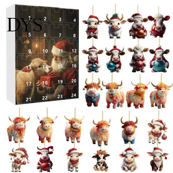 Vánoční odpočítávací kalendář Vánoční adventní kalendář, 24denní krabička s kočkou psem sváteční závěsné ozdoby kravička akrylové ozdoby, Sváteční dekorace na stromek,