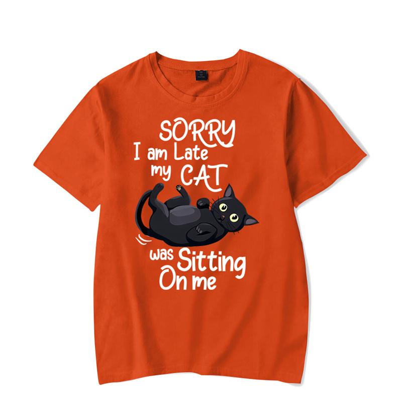 Desculpe o atraso, meu gato estava sentado em mim, camiseta gráfica, camiseta engraçada de gato, camiseta da moda, camiseta Harajuku, camisetas hip hop, tops masculinos