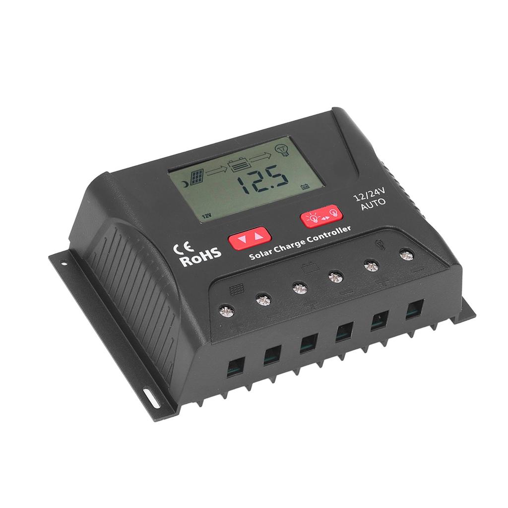 30A 12V/24V PWM Solar Charge Controller Regulator LCD Display Automatic Identification Adjustable Pa