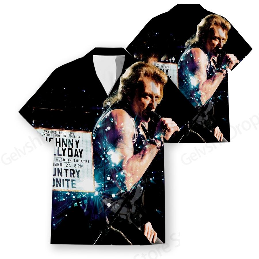 Men's Hawaiian Shirt Popular Rock Singer Johnny Hallyday 3d Print Shirts Men Women Fashion Social Beach Shirt