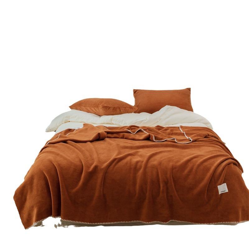 New Thickened Waffle Blanket Double Layer Composite Milk Fleece Solid Color Multi-functional Blanket