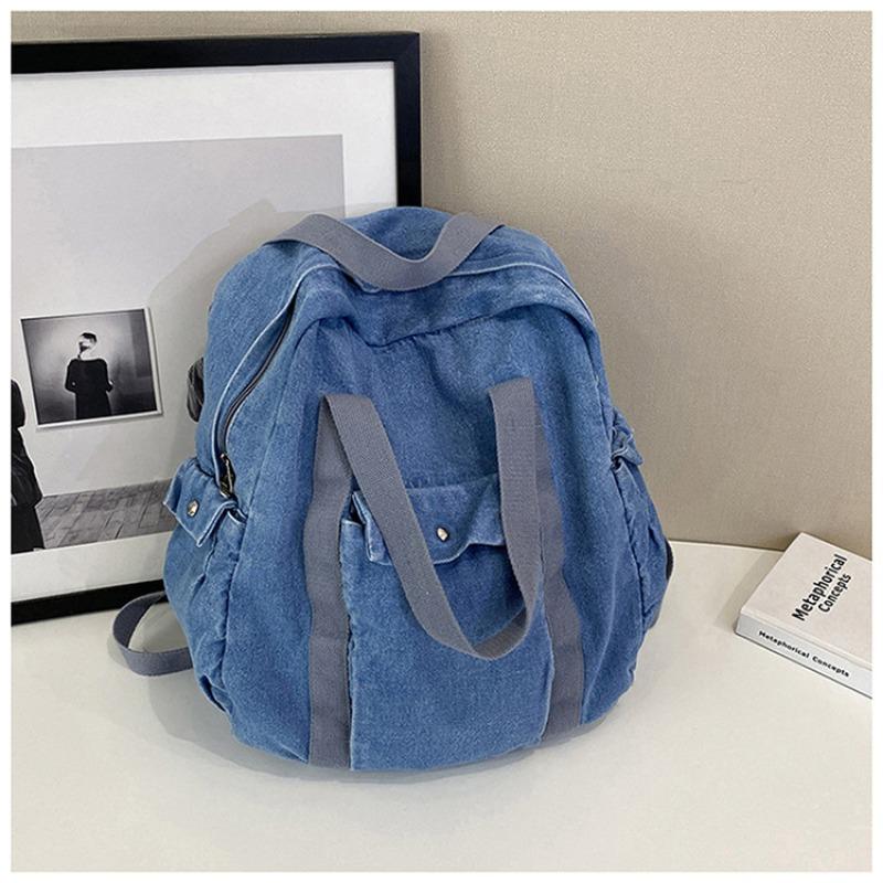 Denim Canvas Casual School Bag Male and Female College Students Junior High School Backpack Portable Washed Backpack