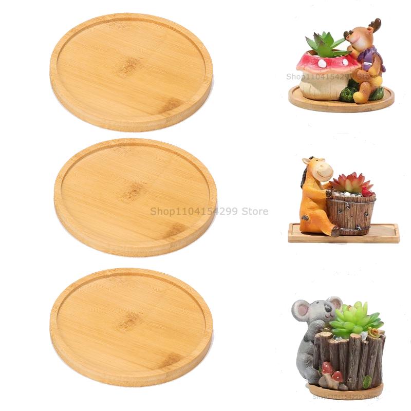 Flower Pot Trays Dish for Plant Vase Bamboo Tray Wooden Bottle Tray Bathroom Shampoo Shower Gel Organizer Jewelry Storage Tray