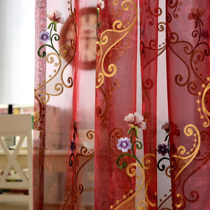 

1PC LOZUJOJU Розкішні європейські вишиті квіти, тюль, прозорі штори, штори для вікон для домашнього декору у вітальні W300cm x L260cm червоний