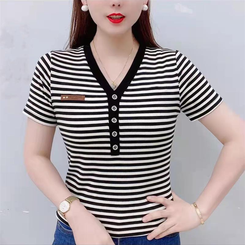 Women's 2022 Summer V-Neck Slim Fit Casual Fashion Short-Sleeve Top