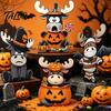 Cute Halloween Animal Decor 4 Pcs Highland Cow Table Decoration, Rustic Wooden Pumpkin Bat Bucket Zombie Signs, Farmhouse Tabletop Centerpiece