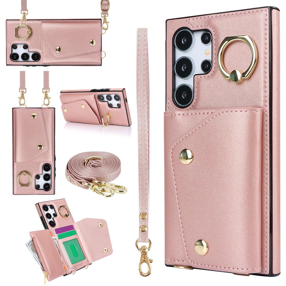 Crossbody Ring Geldbörse Lederhülle für Samsung Galaxy S24 Ultra S23 Plus S22 S21 Note 20 A55 A54 A15 A25 A53 A14 Lanyard Hülle