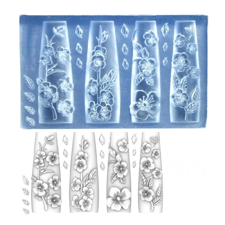 Beautiful 3D Floral Nail Art Silicone Mold Elegant Carving Flower Nail Art Accessory Mold for DIY Resin Designs