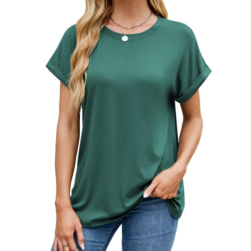 Spring and summer new solid color round neck loose short-sleeved T-shirt top women