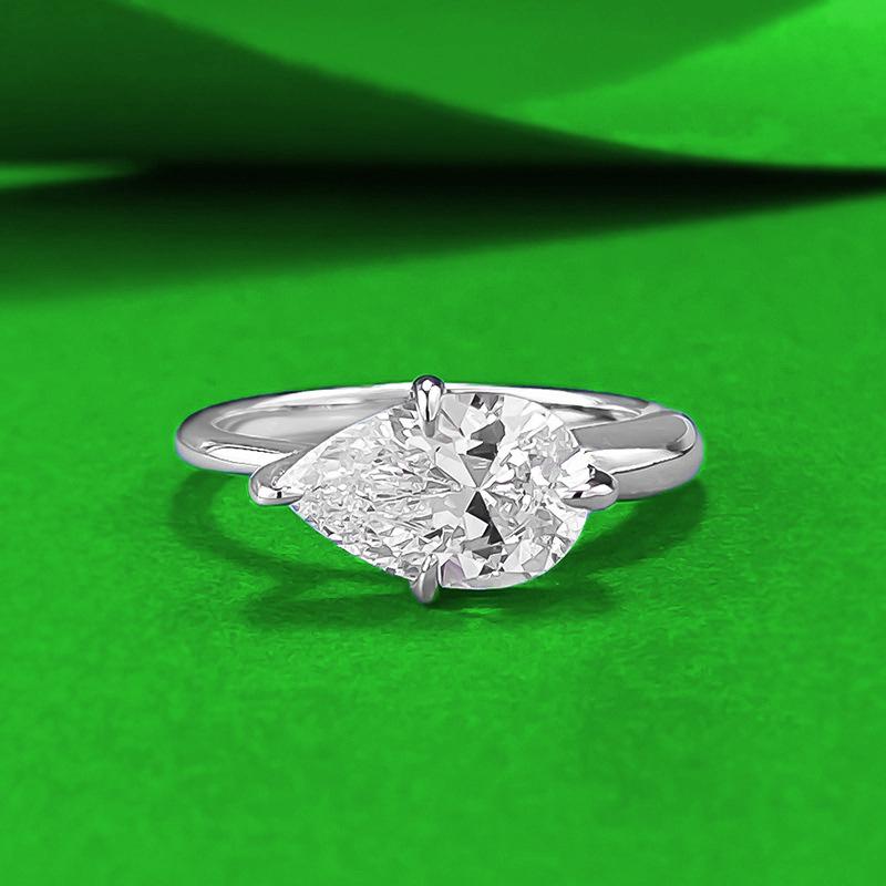 Zhuozhifan S925 Sterling Silver Pear-Shaped Teardrop White Diamond Ring, Fashionable & Versatile 7x11mm. Size 7