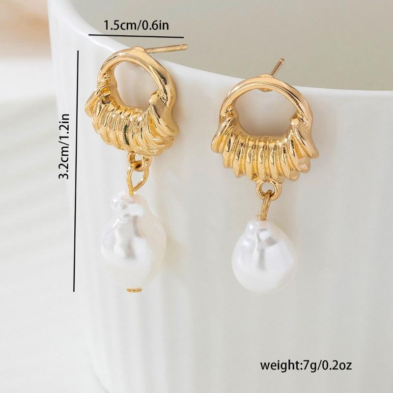 Elegant Literary Special-Shaped Pearl Tassel Pendant Baroque Pearl Geometric Women's Earrings Holiday Gift