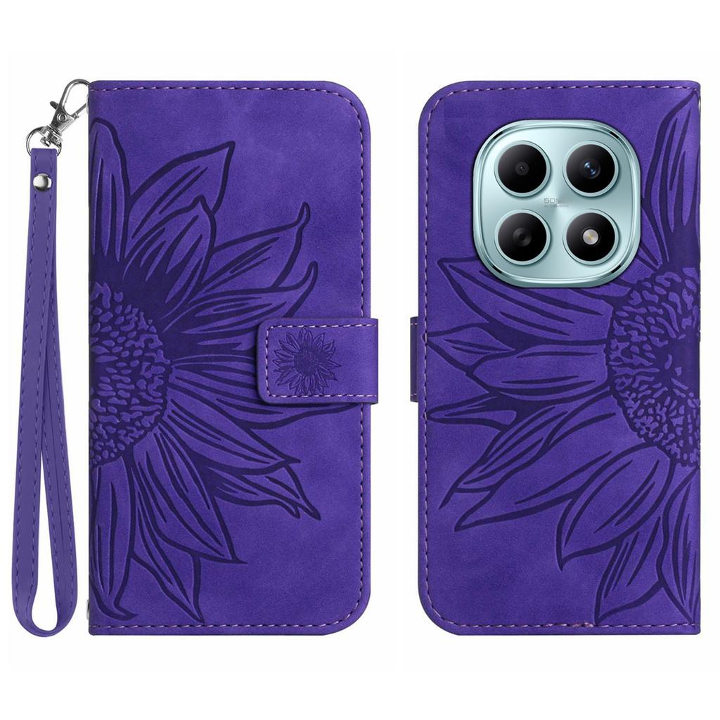 Für Xiaomi Poco M8 5G/Redmi Note 15 5G (Global)/15 4G (Global) Hülle Sonnenblumen-Prägung Leder-Geldbörse Handyhülle mit Handschlaufe