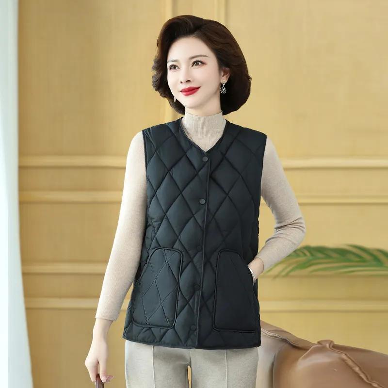 Women Autumn Winter Quilted O-neck Sleeveless Vest Single Breasted Loose Plus Size Casual Vest