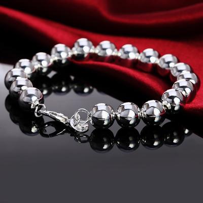 925 Sterling Silber 10mm Runde Perlenkette Armband, modischer und bezaubernder Schmuck