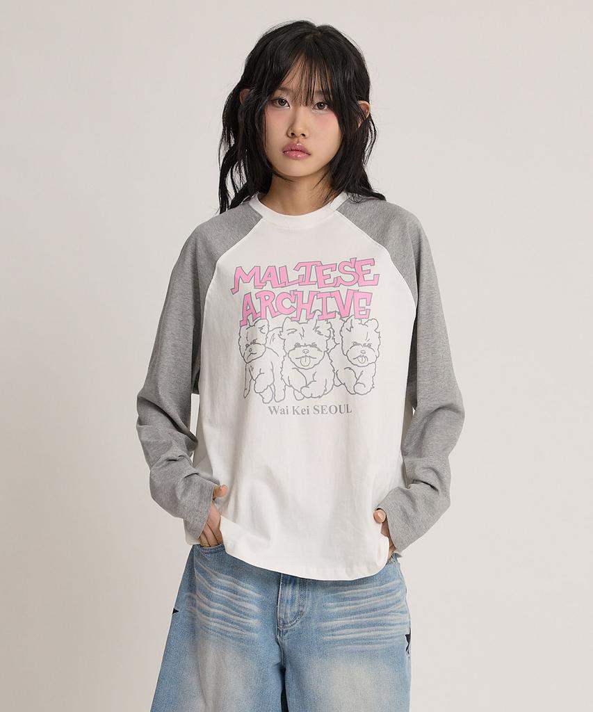 WAIKEI Maltese Archive Line Graphic Raglan Long Sleeve T-Shirt White