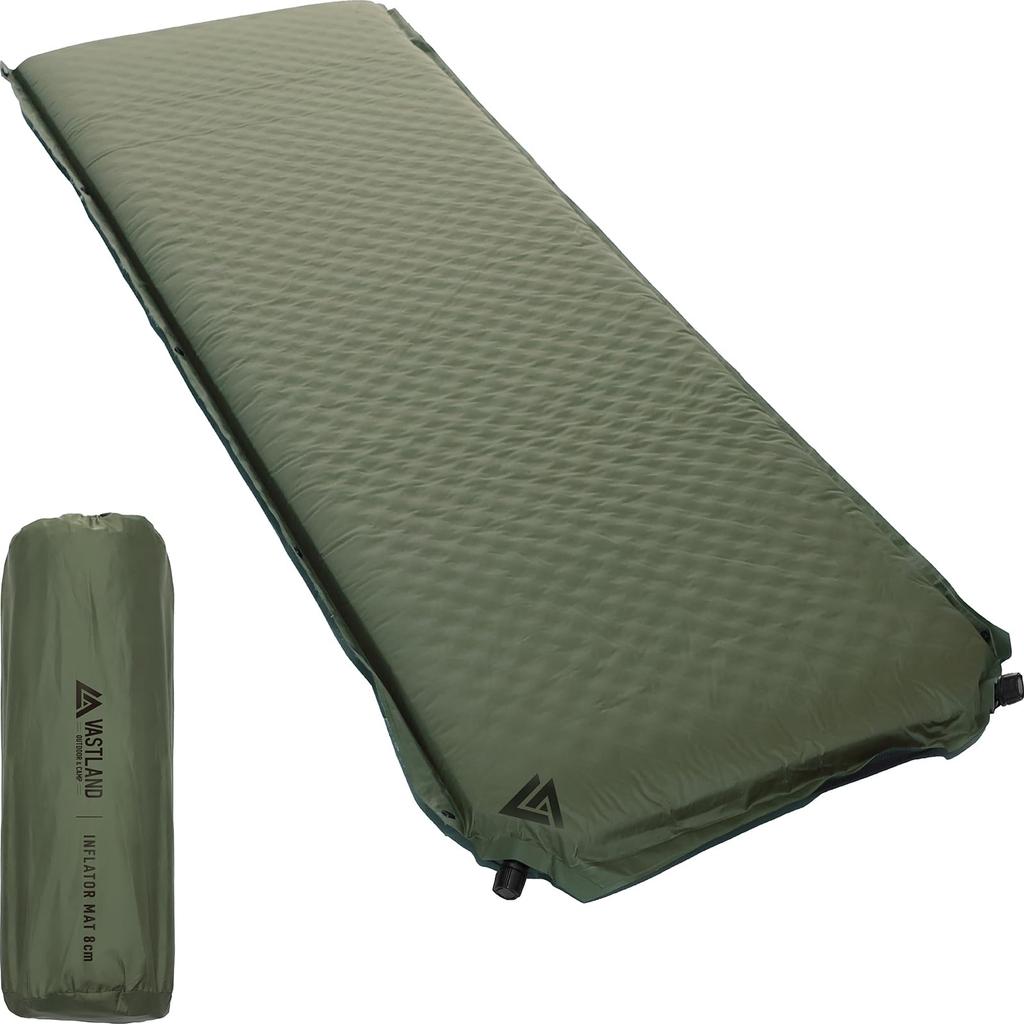 VASTLAND Camping Mat, Inflatable Mat, 8cm, Automatic Inflating, Compact, Olive