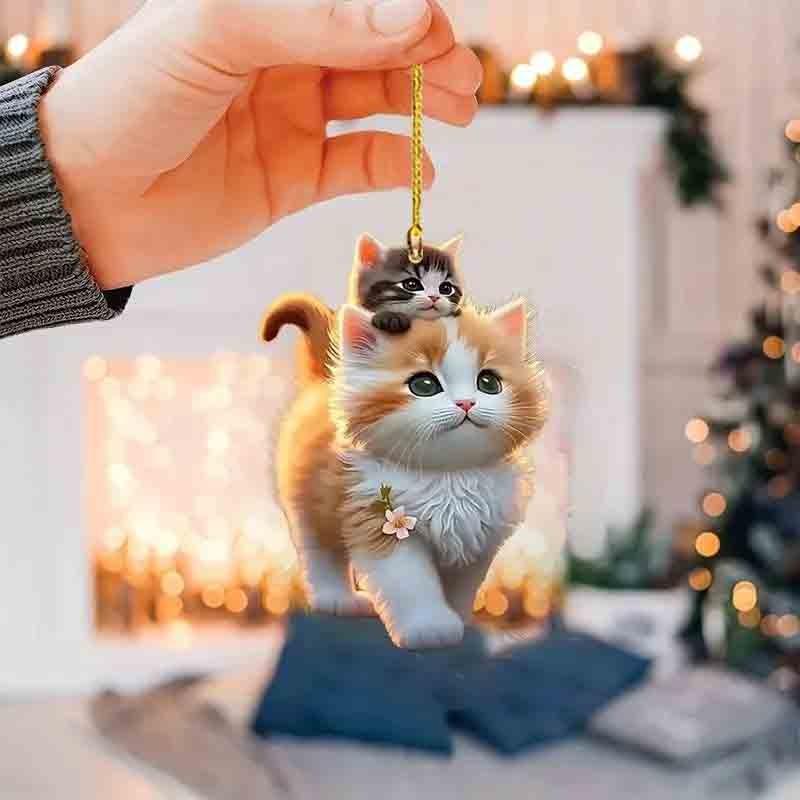 Cute Cat Car Pendant 3D Acrylic Flat Decoration Pendant Car Rearview Mirror Backpack Simulated Animals Decorative Accessories