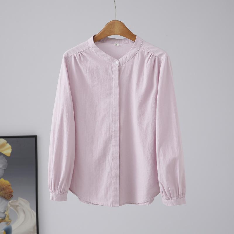 

Весна Осень Круглый вырез Однотонный женский кардиган из стираного хлопка с длинным рукавом Рубашка Блузки и рубашки XL розовый