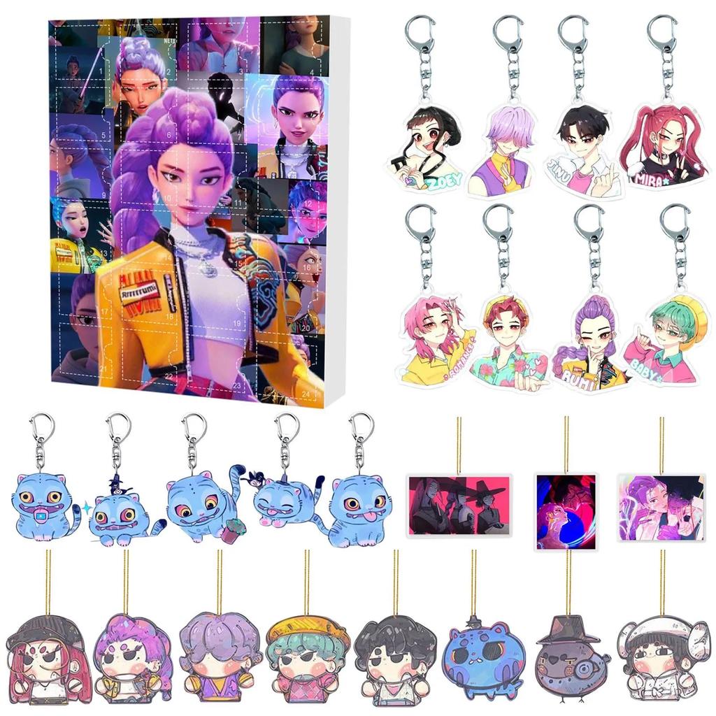 K-pop Demon Hunters Rumi Mira Zoey Figure Saja Boys Christmas Countdown Calendar Trendy Blind Box Keychain Acrylic Pendant Gift