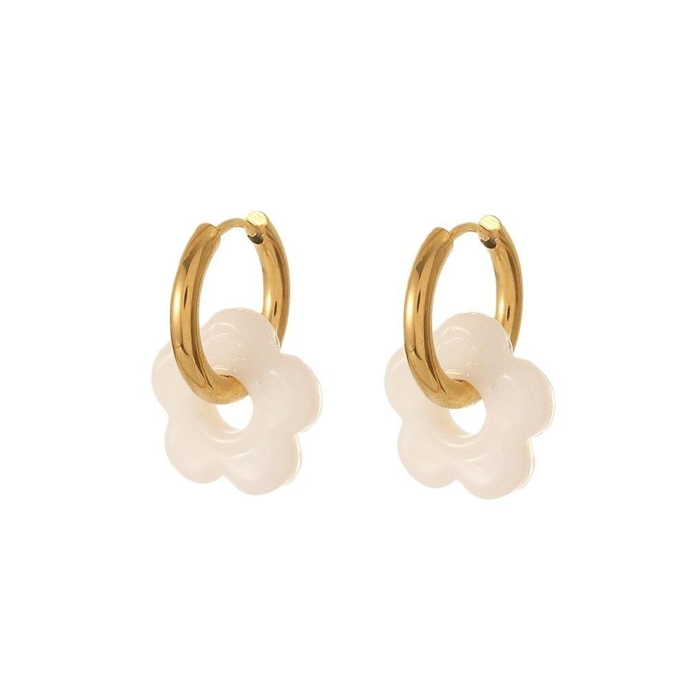 Stainless Steel Flower Hoop Earrings Colorful Ear Buckle Aesthetic Ear Cuffs  Accessories
