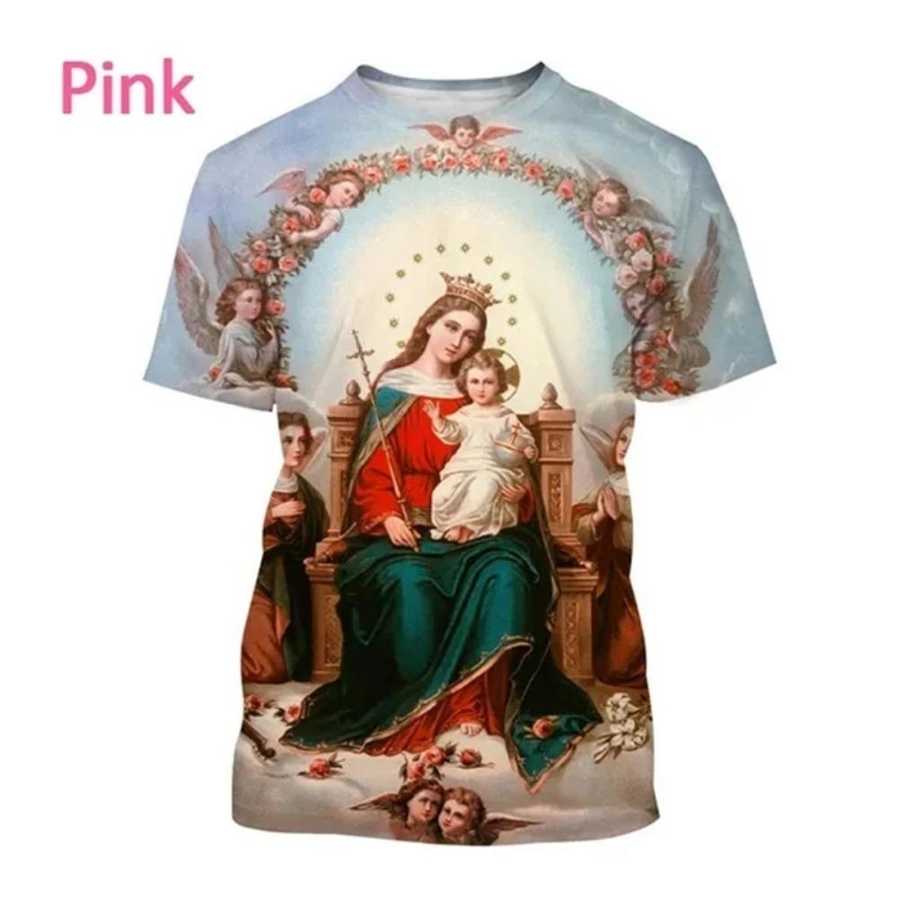 Summer Fashion Virgin Mary 3D Printing Christian Mother Of God Pattern Short Sleeved Unisex Street Faith Casual T-Shirt