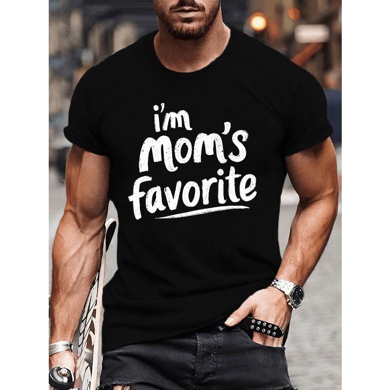 

Men s Plus Size Summer T-Shirt, I m Mom s Favorite Graphic Print, Casual Short Sleeve Tee, Regular Fit, Round Neck, for Daily Wear, Big & Tall Sizes 4XL чорний