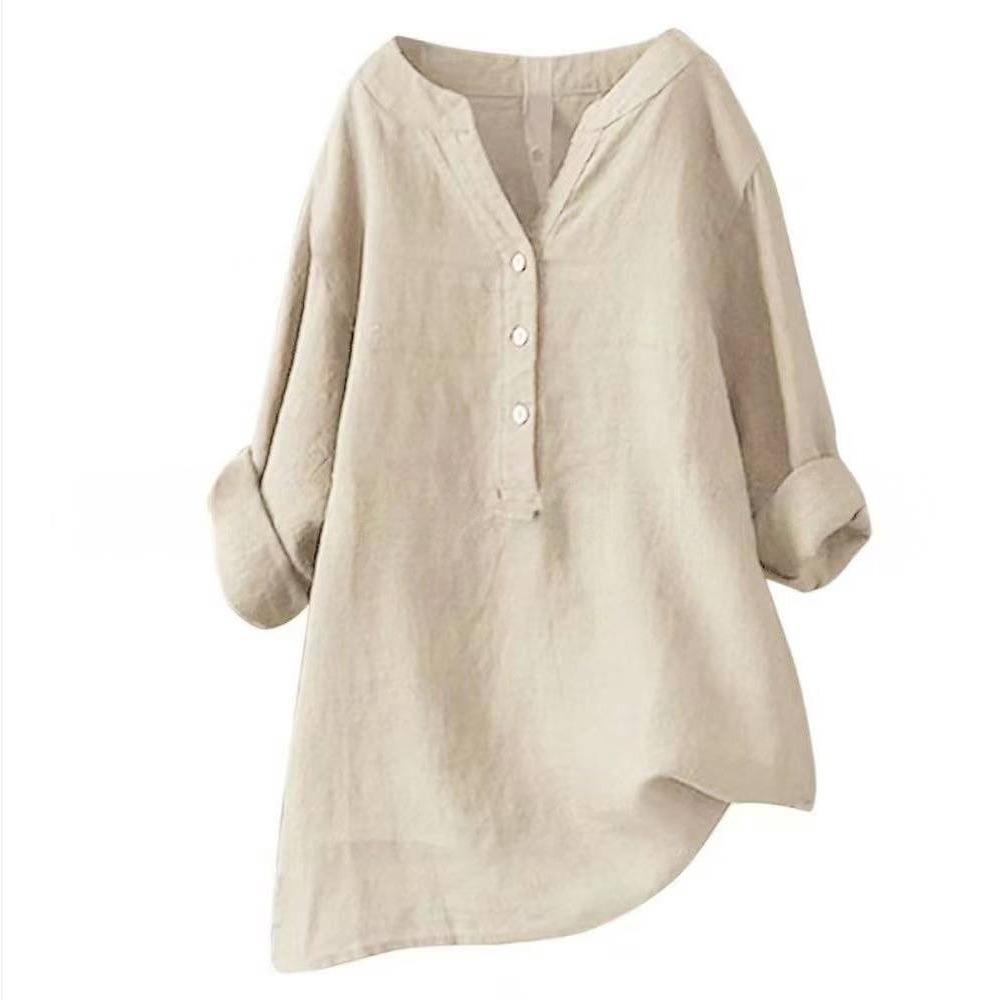 Women's V Neck Long Sleeve Linen Shirt Loose Fit Casual Commuter Blouse for All Occasions