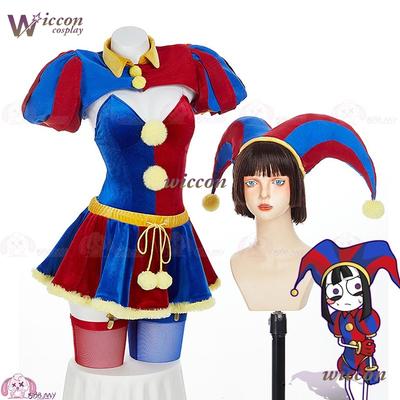 Clown Circus Cosplay Costume Design Adult Digital Pomnii Wig Hat Velvet Skirt Cartoon Christmas Party Carnival Outfit