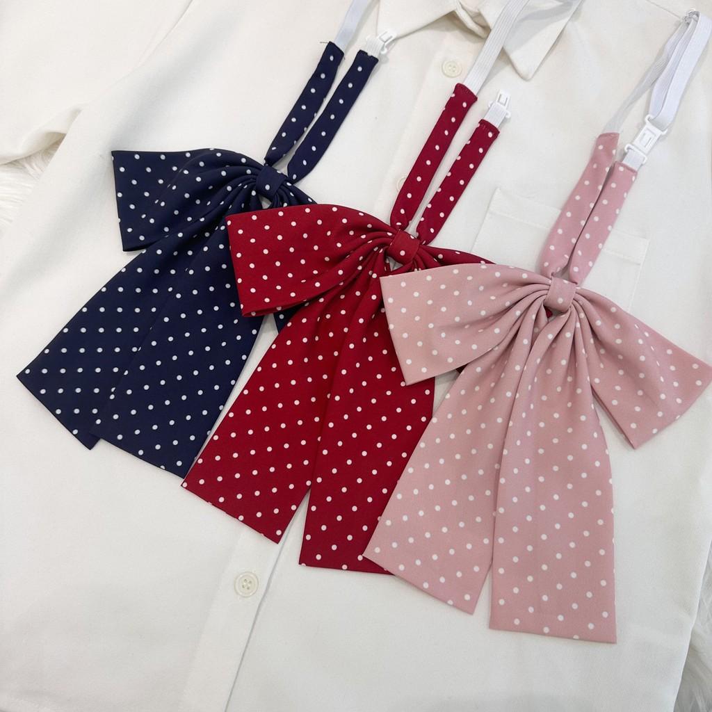 Polka Dot Long Handle Bow Tie Jk Uniform Accessory Pink Burgundy For Casual Style