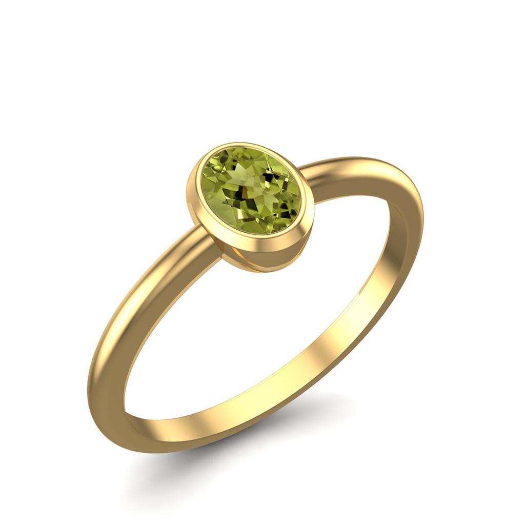 0.25 Ctw Oval Peridot 925 Sterling Silver Gold Vermeil Solitaire Women Wedding Ring