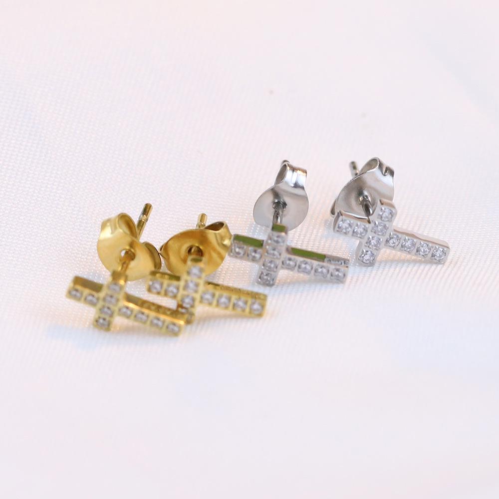Stylish 6MM Stainless Steel Zircon Cross Earrings