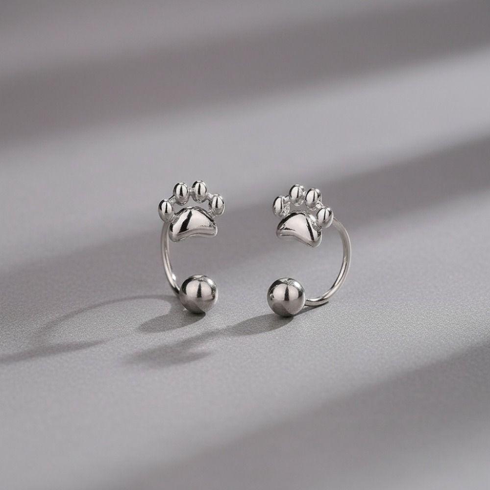 Silver Cat Earrings Korean Style Cat Paw Earrings Kitten Stud Earrings  Ear Accessories