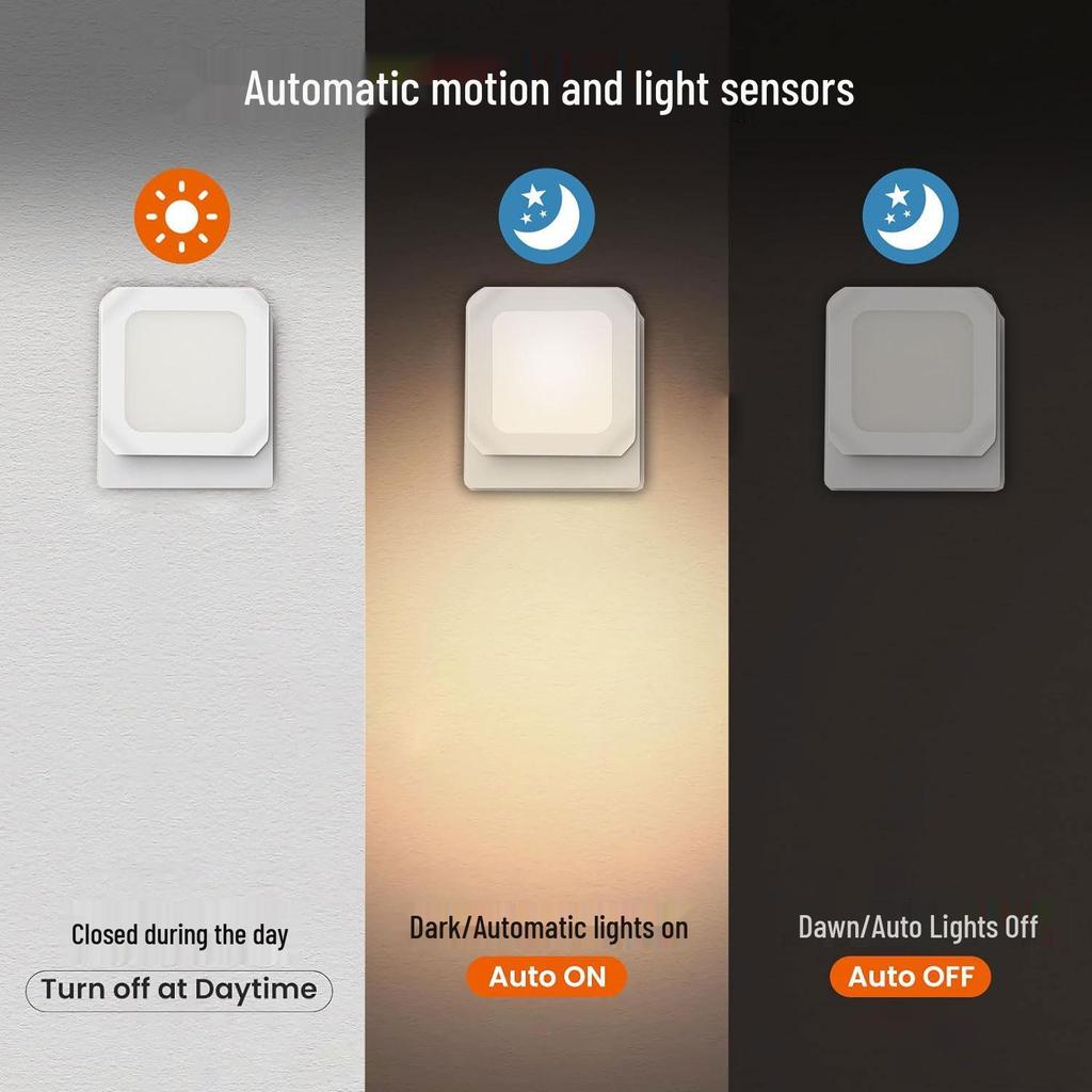 Warm White Plug-in LED Night Light with Light Sensor & Stepless Dimming (110-240V, EU/UK/AU)