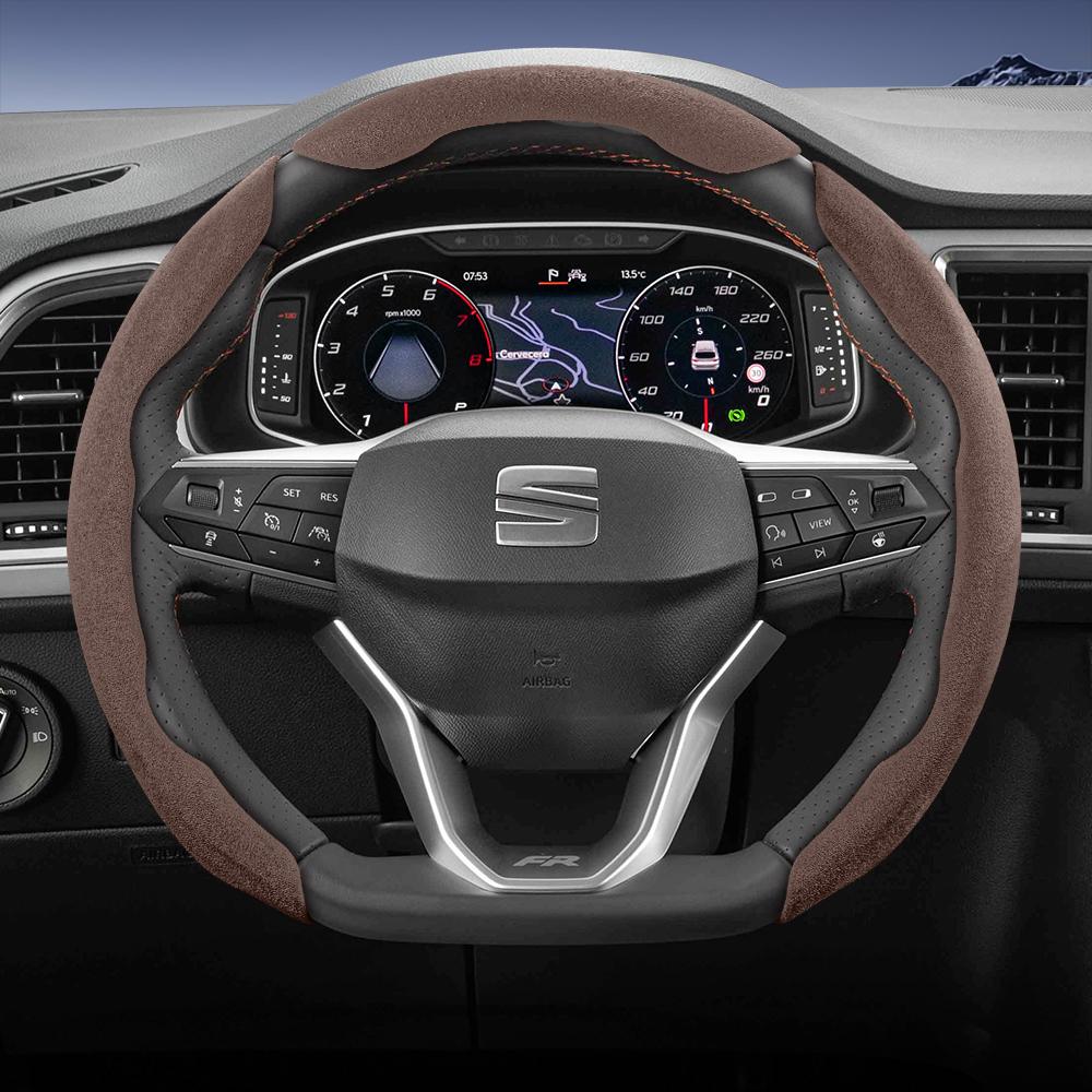Suitable for Seat Sports Suede Steering Wheel Cover, Split Snap-On Type, Non-Slip and Durable, for Ibiza, Arona, Leon Sportstourer, Ateca and  ujm690