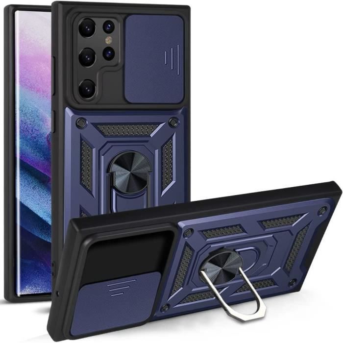Coque de Protection - Samsung - S22 Ultra - Bleu Marine - Style Armée - Support 360°