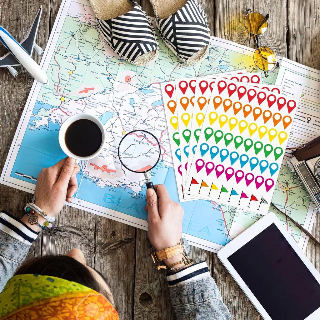 280PCS Map Location Stickers,Self Adhesive Peel and Stick Indicator Labels,Map Pointer Stickers for Marking Camping Adventure Sites or Travel
