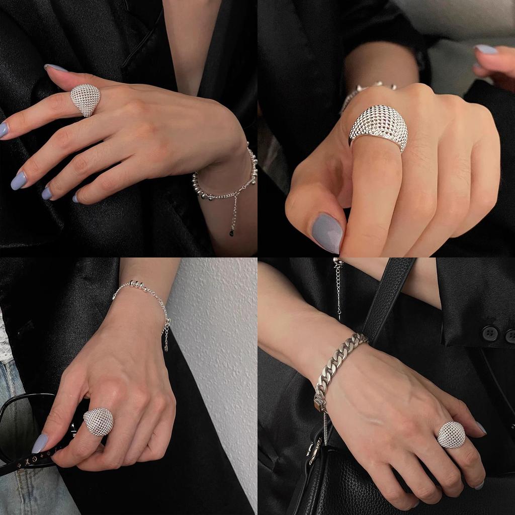 Elegant Gender-neutral Korean Style Hollow Mesh Ball Ring For Women Modern Copper Accessory