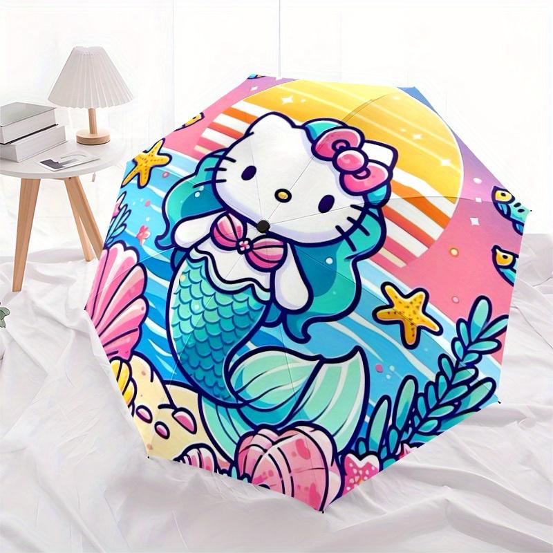 1pc Mermaid Hello Kitty Ocean Adventure Umbrella with Plastic Handle,Suitable for All Seasons Home Travel Outdoor UmbrellaSanlio555