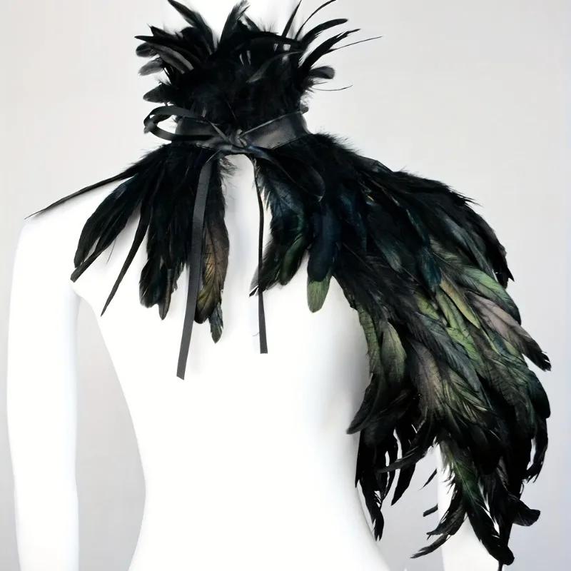 1 buc. Mantie Pelerină cu Pene Negre Gotică, Pene Naturale Costum Halloween Crăciun Mantie Misterioasă Petrecere Accesoriu Cosplay